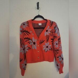 CAbi Orange Floral Cardigan Size M